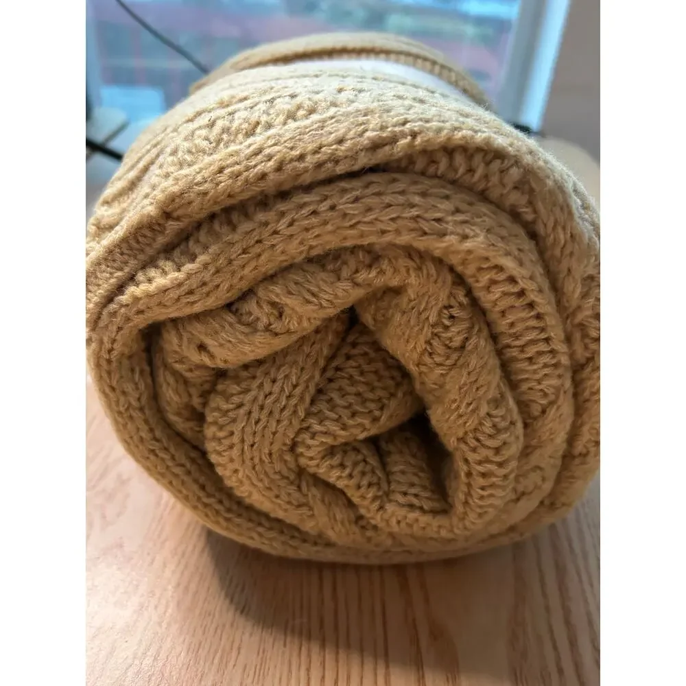 New Threshold Sweater Look & Feel Throw Blanket Tan Khaki size 50”x60”